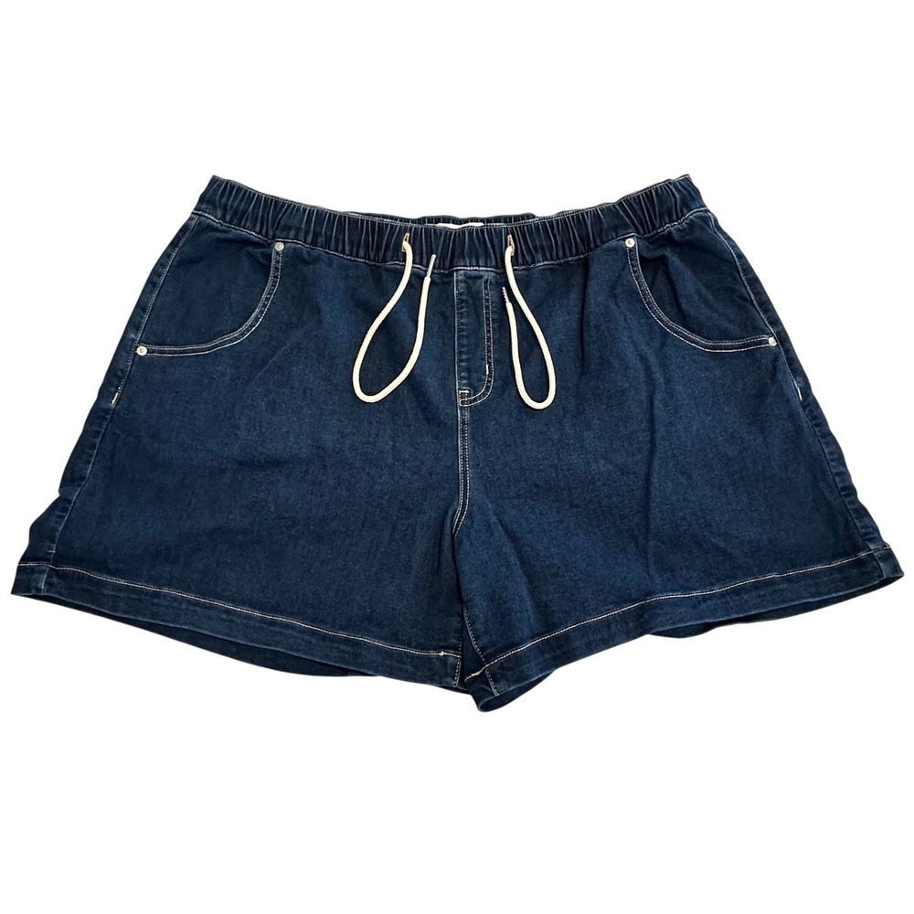 Lane Bryant Women's 18 Dark Wash Blue Denim Pull On Drawstring Shorts A1440